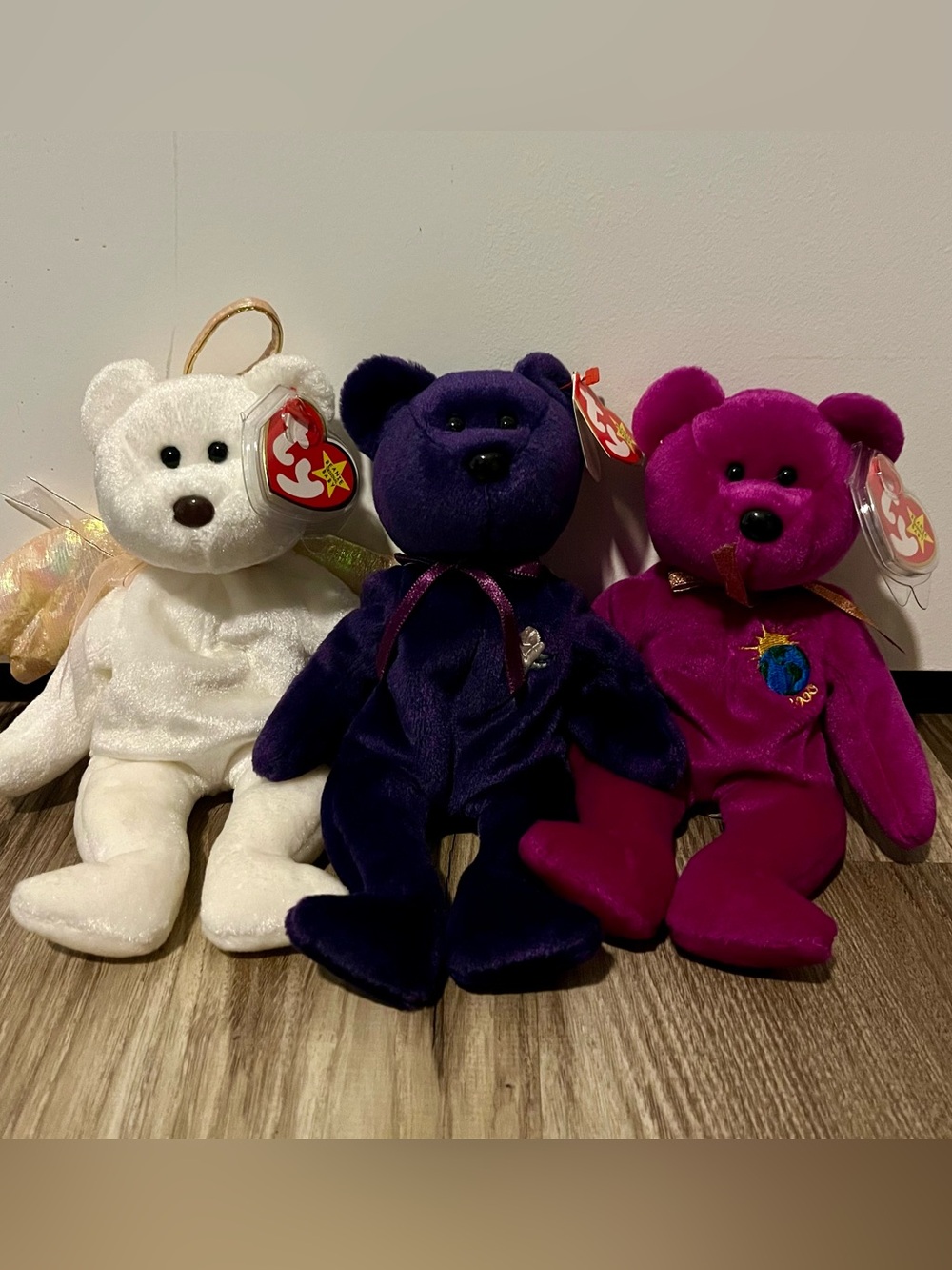 Bundle of three TY Beanie Babies Plush Bears NWT millennium princess diana angel